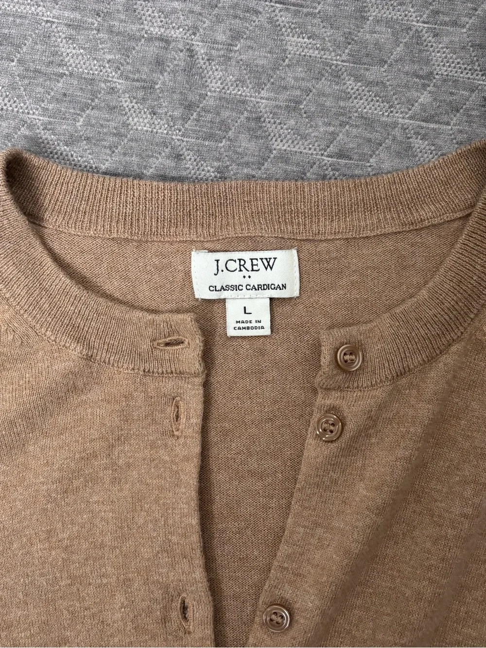 J Crew 100% Cotton Classic Cardigan Mushroom Brown Preppy Capsule L